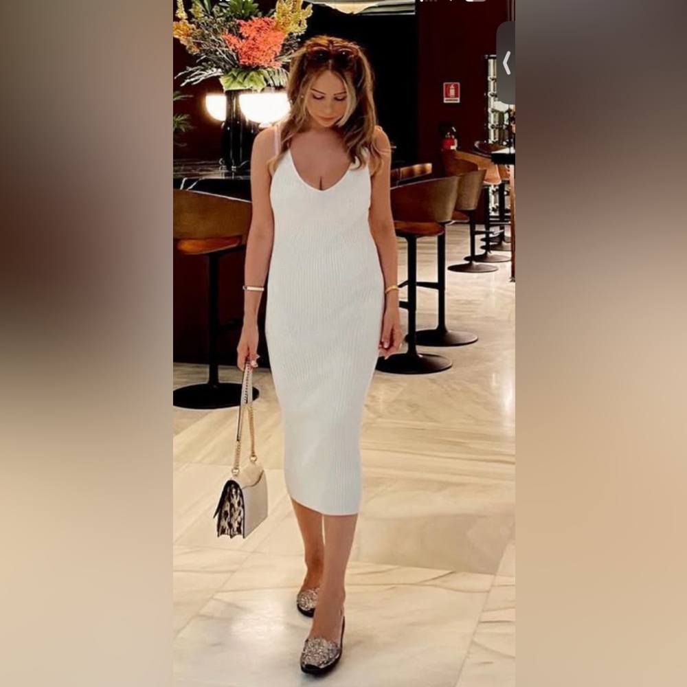 H&M White Ribbed V‑Neck Maxi Dress - Women's